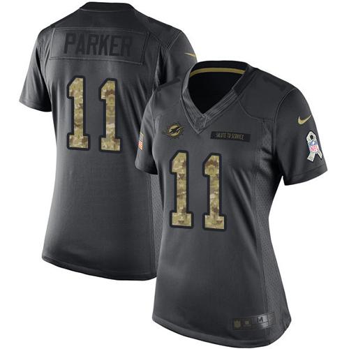 Miami Dolphins #11 DeVante Parker Black Women's Stitched Limited 2016 Salute to Service Jersey Womens