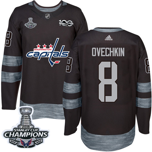 Adidas Washington Capitals #8 Alex Ovechkin Black 1917-2017 100th Anniversary Stanley Cup Final Champions Stitched Jersey Men's