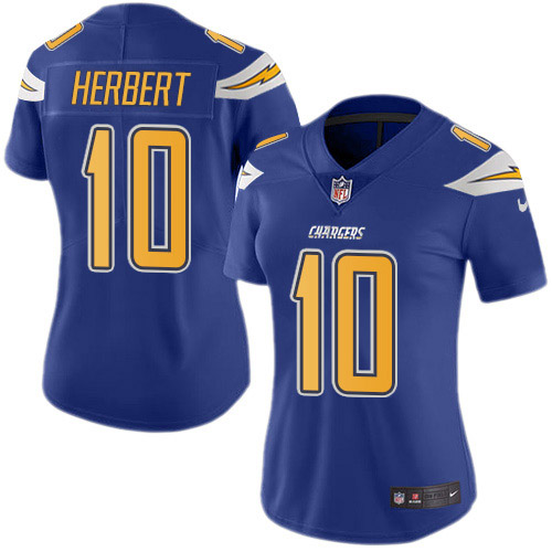 Chargers #10 Justin Herbert Electric Blue Women's Stitched Limited Rush Jersey
