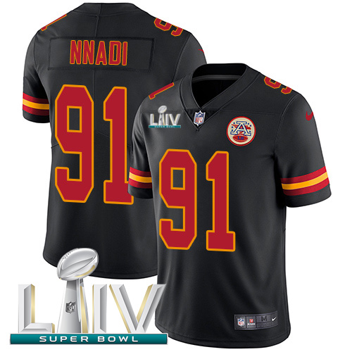 Kansas City Chiefs #91 Derrick Nnadi Black Super Bowl LIV 2020 Youth Stitched Limited Rush Jersey Youth