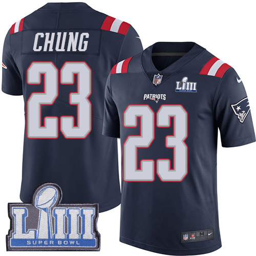 New England Patriots #23 Patrick Chung Navy Blue Super Bowl LIII Bound Men's Stitched Limited Rush Jersey Men's