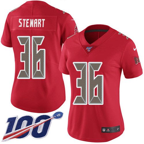 Tampa Bay Buccaneers #36 M.J. Stewart Red Women's Stitched Limited Rush 100th Season Jersey Womens