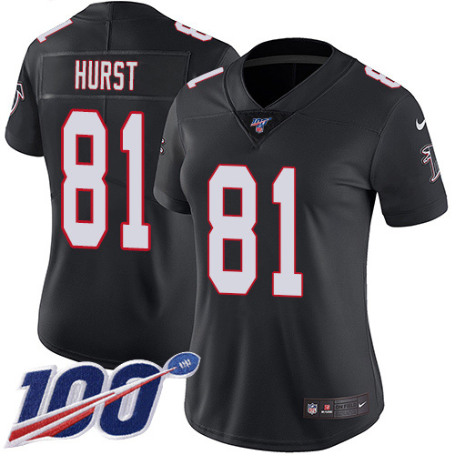 Atlanta Falcons #81 Hayden Hurst Black Alternate Women's Stitched 100th Season Vapor Untouchable Limited Jersey Womens