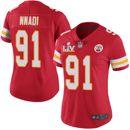 Kansas City Chiefs #91 Derrick Nnadi Red Team Color Women's Super Bowl LV Bound Stitched Vapor Untouchable Limited Jersey Womens