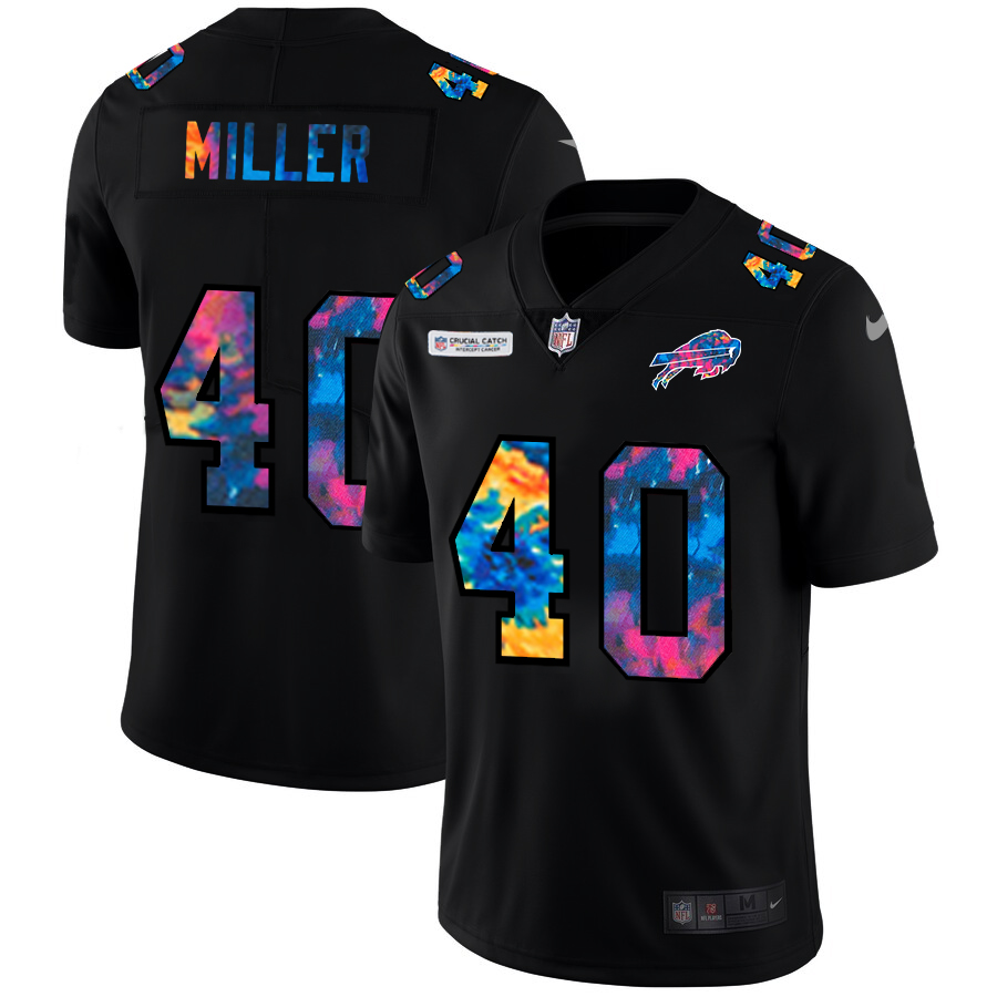 Buffalo Bills #40 Von Miller Men's Multi-Color Black 2020 Crucial Catch Vapor Untouchable Limited Jersey