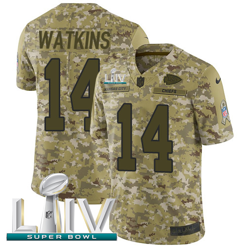Kansas City Chiefs #14 Sammy Watkins Camo Super Bowl LIV 2020 Men's Stitched Limited 2018 Salute To Service Jersey Men's