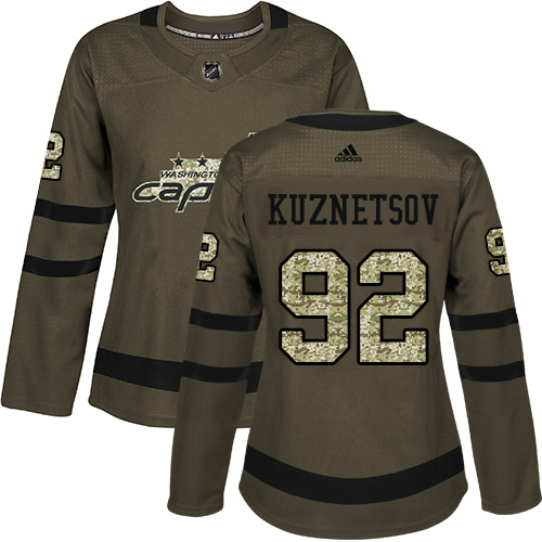 Adidas Washington Capitals #92 Evgeny Kuznetsov Green Salute to Service Women's Stitched Jersey Womens