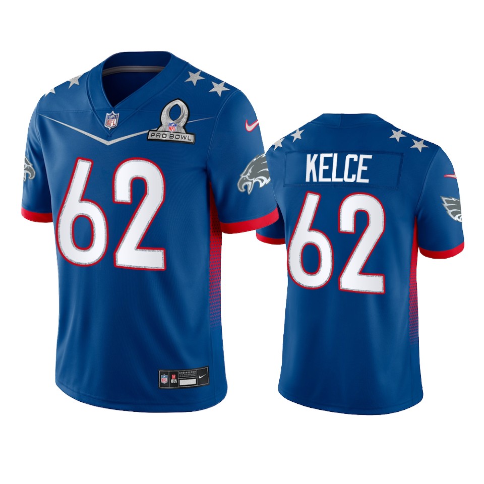 Eagles #62 Jason Kelce Men's 2022 NFC Pro Bowl Game Jersey Royal
