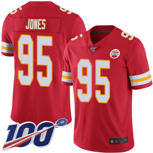 Chiefs #95 Chris Jones Red Team Color Men's Stitched 100th Season Vapor Limited Jersey