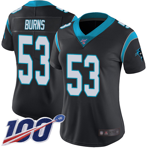 Panthers #53 Brian Burns Black Team Color Women's Stitched 100th Season Vapor Limited Jersey