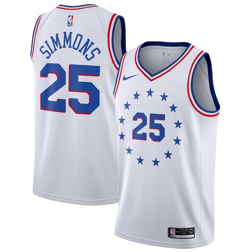 Philadelphia 76ers #25 Ben Simmons White Swingman Earned Edition Jersey Mens