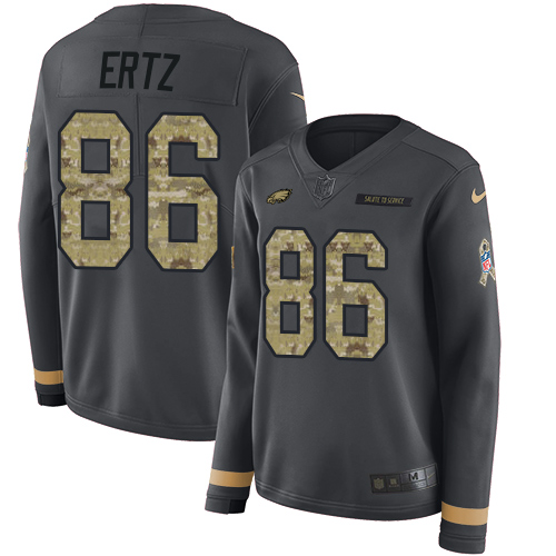 Philadelphia Eagles #86 Zach Ertz Anthracite Salute to Service Women's Stitched Limited Therma Long Sleeve Jersey Womens