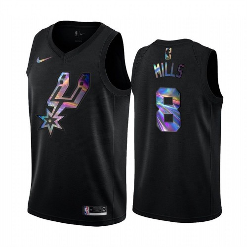 San Antonio Spurs #8 Patty Mills Mens Iridescent Holographic Collection Jersey - Black Mens