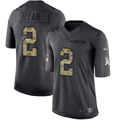 Atlanta Falcons #2 Matt Ryan Black Youth Stitched Limited 2016 Salute to Service Jersey Youth