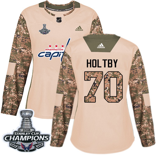 Adidas Washington Capitals #70 Braden Holtby Camo Authentic 2017 Veterans Day Stanley Cup Final Champions Women's Stitched Jersey Womens