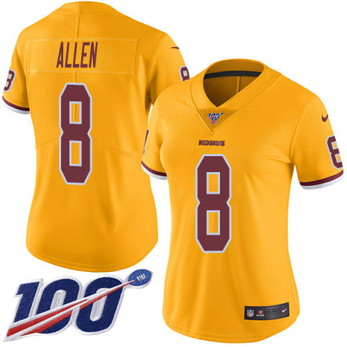 Washington Commanders #8 Kyle Allen Gold Women's Stitched Limited Rush 100th Season Jersey Womens