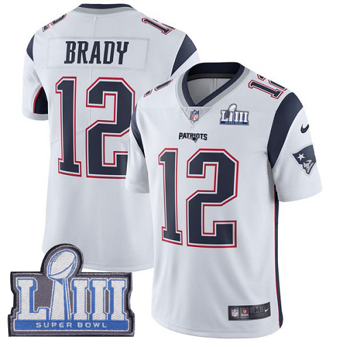 Patriots #12 Tom Brady White Super Bowl LIII Bound Youth Stitched Vapor Untouchable Limited Jersey