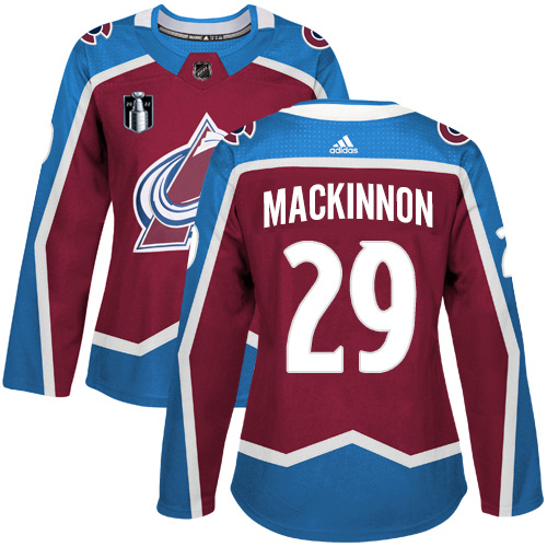Adidas Colorado Avalanche #29 Nathan MacKinnon Burgundy Women's 2022 Stanley Cup Final Patch Home Authentic Stitched Jersey Womens