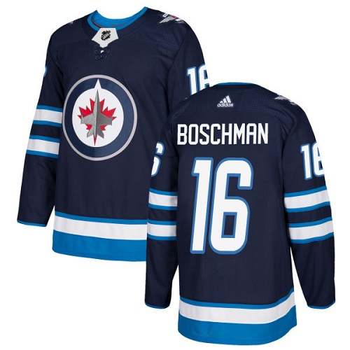 Adidas Winnipeg Jets #16 Laurie Boschman Navy Blue Home Authentic Stitched Jersey Men's