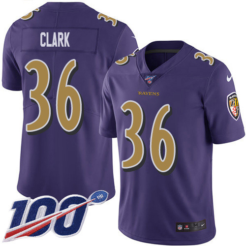 Baltimore Ravens #36 Chuck Clark Purple Men's Stitched Limited Rush 100th Season Jersey Men's