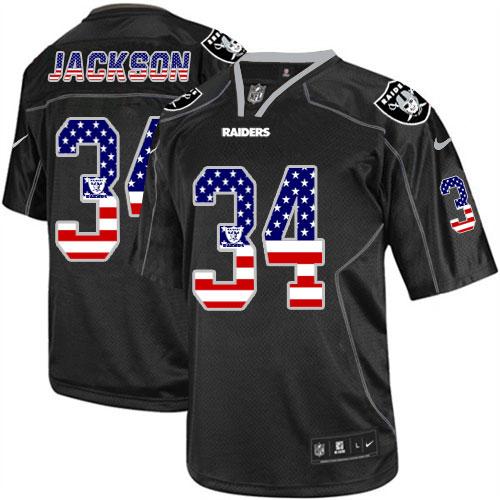 Raiders #34 Bo Jackson Black Men's Stitched Elite USA Flag Fashion Jersey