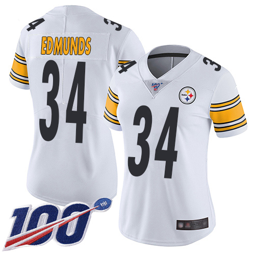 Pittsburgh Steelers #34 Terrell Edmunds White Women's Stitched 100th Season Vapor Limited Jersey Womens