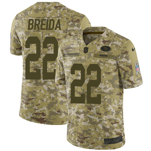 San Francisco 49ers #22 Matt Breida Camo Youth Stitched Limited 2018 Salute to Service Jersey Youth