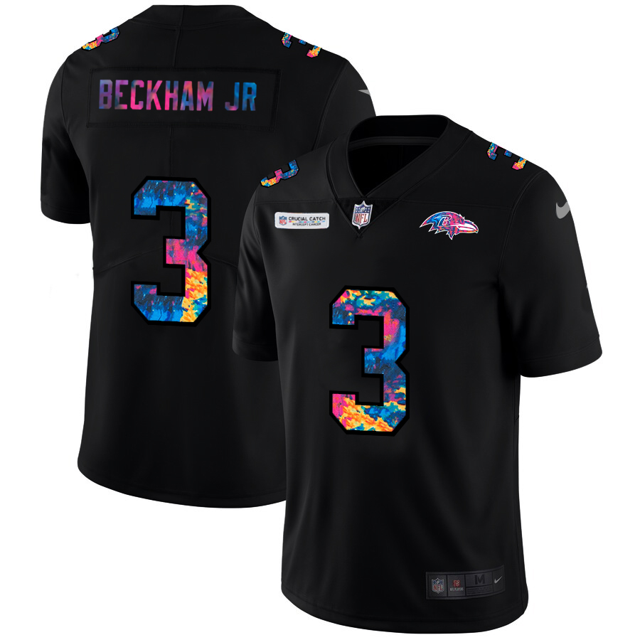 Baltimore Ravens #3 Odell Beckham Jr. Men's Multi-Color Black 2020 Crucial Catch Vapor Untouchable Limited Jersey