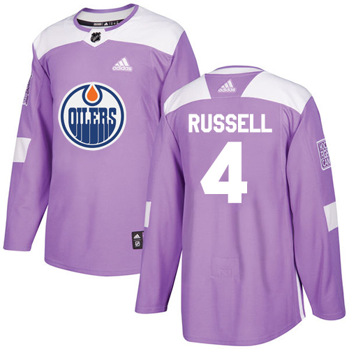 Adidas Edmonton Oilers #4 Kris Russell Purple Authentic Fights Cancer Stitched Jersey Men's