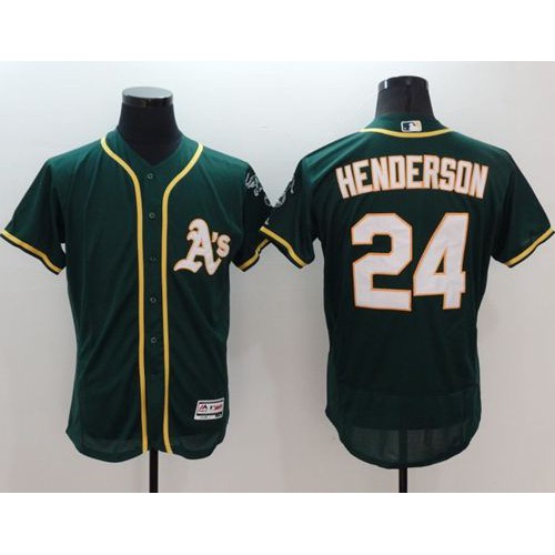 Oakland Athletics #24 Rickey Henderson Green Flexbase Authentic Collection Stitched Jersey Men's