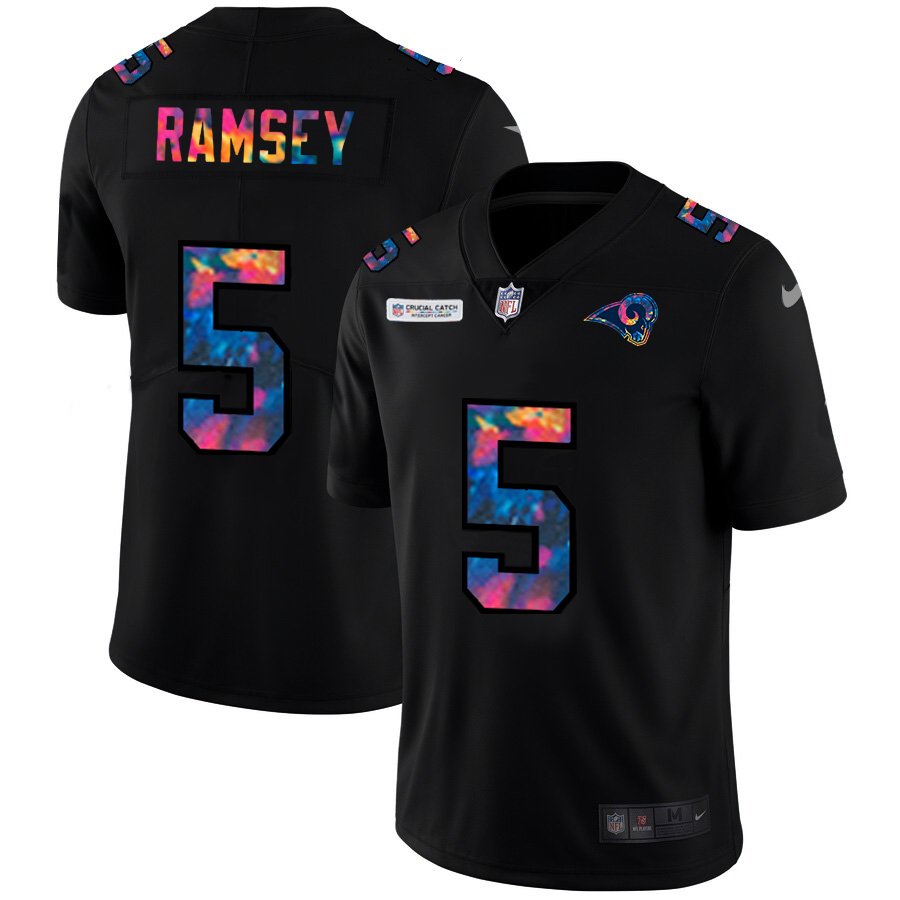 Los Angeles Rams #5 Jalen Ramsey Men's Multi-Color Black 2020 Crucial Catch Vapor Untouchable Limited Jersey