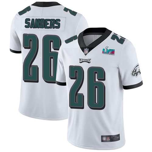 Eagles #26 Miles Sanders White Super Bowl LVII Patch Men's Stitched Vapor Untouchable Limited Jersey