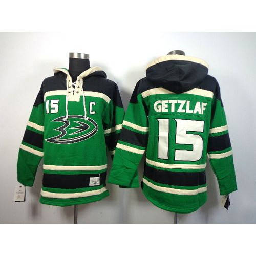 Anaheim Ducks #15 Ryan Getzlaf Green St. Patrick's Day McNary Lace Hoodie Stitched Jersey Men's