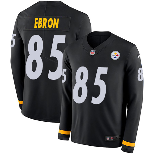 Pittsburgh Steelers #85 Eric Ebron Black Team Color Youth Stitched Limited Therma Long Sleeve Jersey Youth