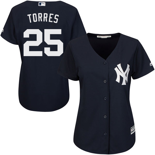 New York Yankees #25 Gleyber Torres Navy Blue Alternate Women's Stitched Jersey Womens