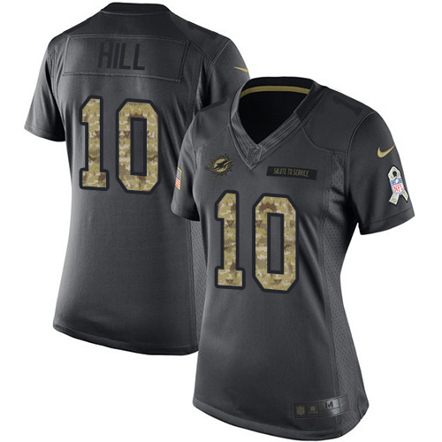 Dolphins #10 Tyreek Hill Black Women's Stitched Limited 2016 Salute To Service Jersey