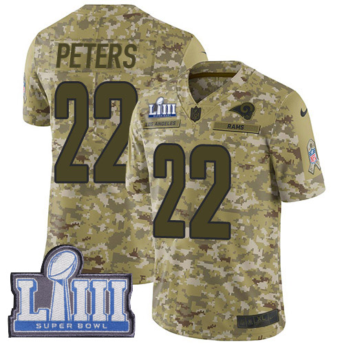 Los Angeles Rams #22 Marcus Peters Camo Super Bowl LIII Bound Youth Stitched Limited 2018 Salute to Service Jersey Youth