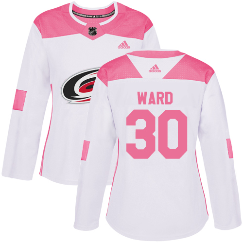 Adidas Carolina Hurricanes #30 Cam Ward White/Pink Authentic Fashion Women's Stitched Jersey Womens