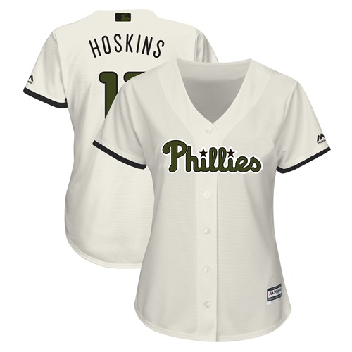 Philadelphia Phillies #17 Rhys Hoskins Cream 2018 Memorial Day Cool Base Women's Stitched Jersey Womens