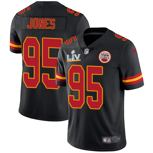 Chiefs #95 Chris Jones Black Youth Super Bowl LV Bound Stitched Limited Rush Jersey
