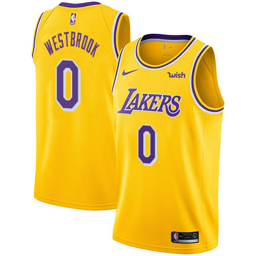 Los Angeles Lakers #0 Russell Westbrook Gold Swingman Icon Edition Jersey Mens