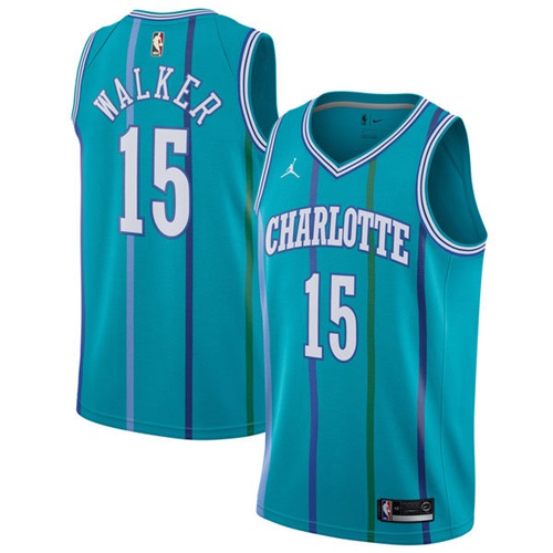 Charlotte Hornets #15 Kemba Walker Aqua Jordan Swingman Hardwood Classics Jersey Mens