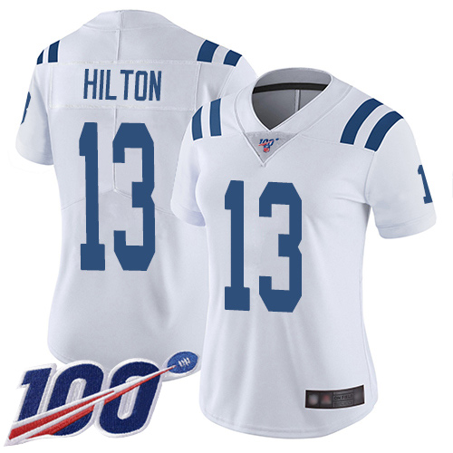 Colts #13 T.Y. Hilton White Women's Stitched 100th Season Vapor Limited Jersey