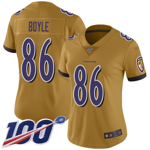 Baltimore Ravens #86 Nick Boyle Gold Women's Stitched Limited Inverted Legend 100th Season Jersey Womens