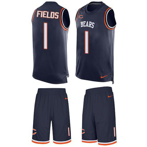 Bears #1 Justin Fields Navy Blue Team Color Men's Stitched Limited Tank Top Suit Jersey