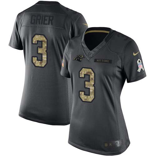 Carolina Panthers #3 Will Grier Black Women's Stitched Limited 2016 Salute to Service Jersey Womens
