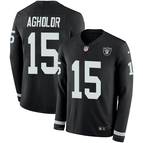 Las Vegas Raiders #15 Nelson Agholor Black Team Color Youth Stitched Limited Therma Long Sleeve Jersey Youth