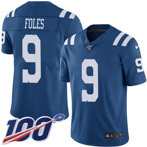 Colts #9 Nick Foles Royal Blue Men's Stitched Limited Rush 100th Season Jersey