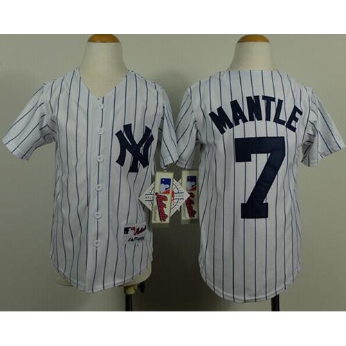 New York Yankees #7 Mickey Mantle White Stitched Youth Name Back Jersey Youth