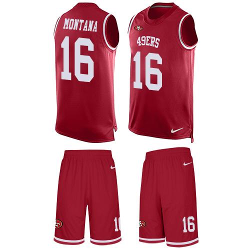 49ers #16 Joe Montana Red Team Color Men's Stitched Limited Tank Top Suit Jersey